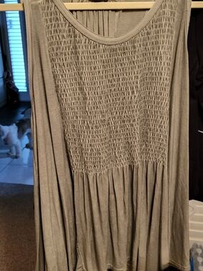 POL Sleeveless Smocked Front Casual Tank Top - Sage Green 20" w X 28"l